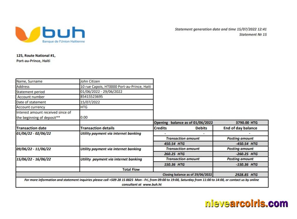 Haiti BUH bank statement xls